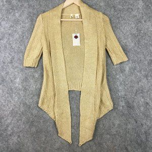 Anthropologie Moth Cardigan XS Sweater Gold Metallic Knit Wrap Around Career